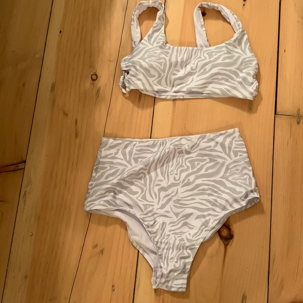 Wild gray animal print - High Waist Bikini Bottom & side tie bikini.